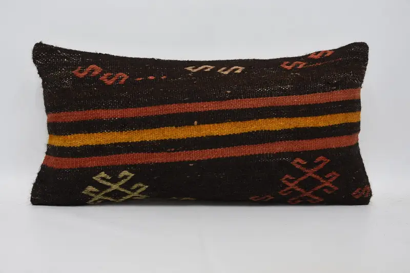 12x24 Black Cushion Case, Designer Throw Cushion, Cushion Case, Kilim Pillow, Interior Designer Pillow, Vintage Kilim Throw Pillow - 1