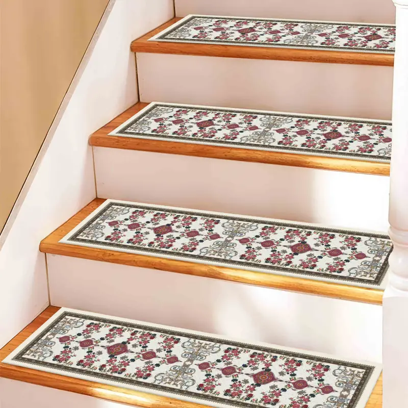 Red and Navy Blue Floral Kilim Stair Rug, Farmhouse Boho Design