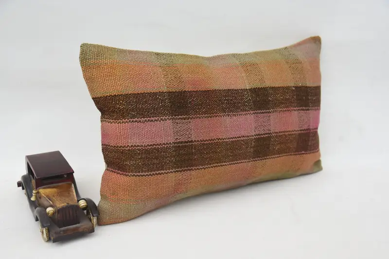 Vintage Kilim Pillow, Cotton Pillow Sham, Handwoven Pillow Case, Pillow Sham, Turkish Pillow, Gift Pillow, Boho Chic Pillow, 12x20 Brown Pillow Sham - 2