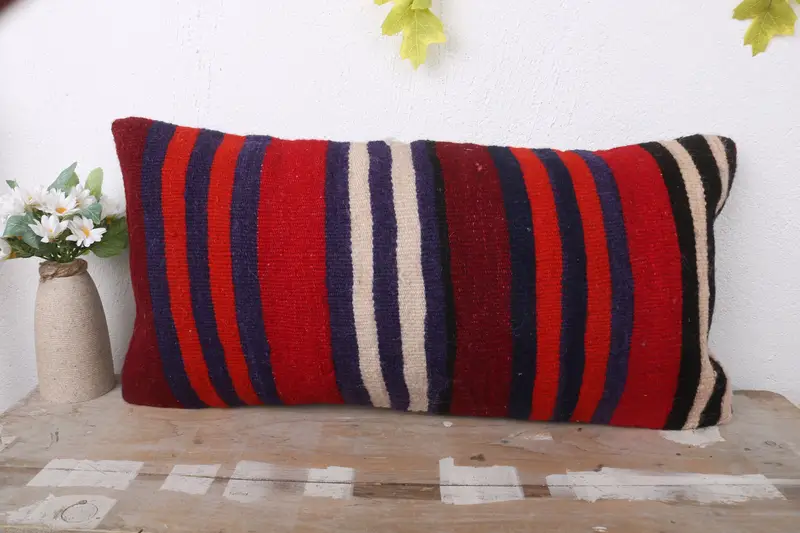 Vintage Kilim Throw Pillow, Pillow Cover, Decorative Pillow, Handmade Kilim Cushion, Outdoor Bolster Pillow, 12x24 Orange Pillow Case, Kilim Pillow - 2