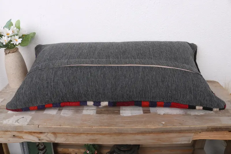 Vintage Kilim Throw Pillow, Pillow Cover, Decorative Pillow, Handmade Kilim Cushion, Outdoor Bolster Pillow, 12x24 Orange Pillow Case, Kilim Pillow - 7