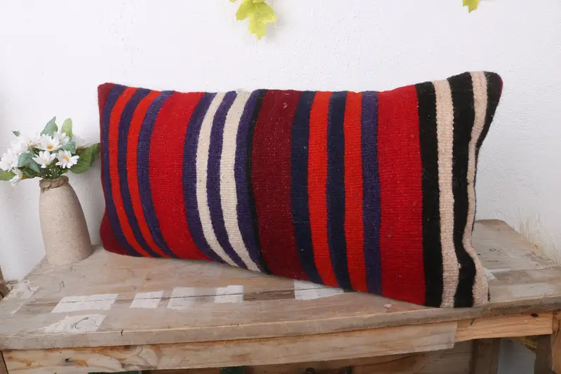 Vintage Kilim Throw Pillow, Pillow Cover, Decorative Pillow, Handmade Kilim Cushion, Outdoor Bolster Pillow, 12x24 Orange Pillow Case, Kilim Pillow - 4