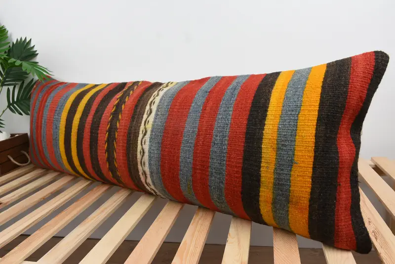 Boho Pillow, Cushion Case, Antique Pillows, 16x48 Red Cushion Cover, Morroccon Kilim Cushion Pillow Sham, Handmade Kilim Cushion - 5