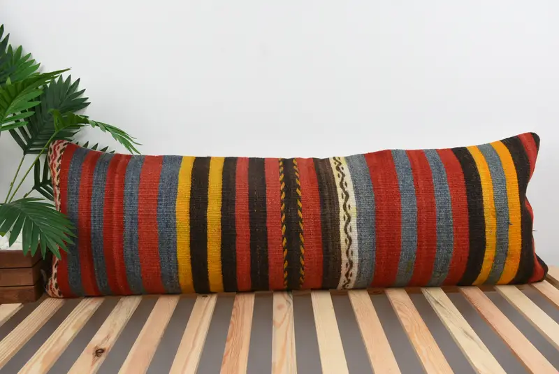 Boho Pillow, Cushion Case, Antique Pillows, 16x48 Red Cushion Cover, Morroccon Kilim Cushion Pillow Sham, Handmade Kilim Cushion - 1