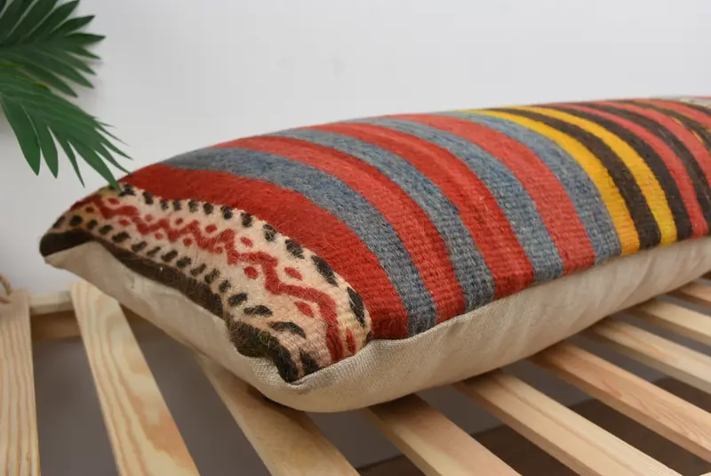 Boho Pillow, Cushion Case, Antique Pillows, 16x48 Red Cushion Cover, Morroccon Kilim Cushion Pillow Sham, Handmade Kilim Cushion - 6