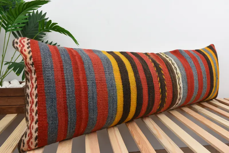 Boho Pillow, Cushion Case, Antique Pillows, 16x48 Red Cushion Cover, Morroccon Kilim Cushion Pillow Sham, Handmade Kilim Cushion - 4