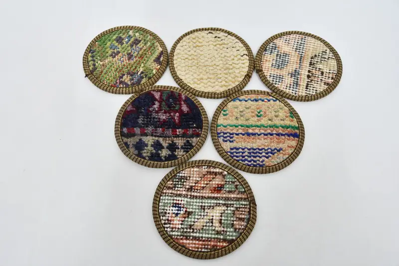 Bohemian Green and Beige Round Coasters, Stylish Table Coasters
