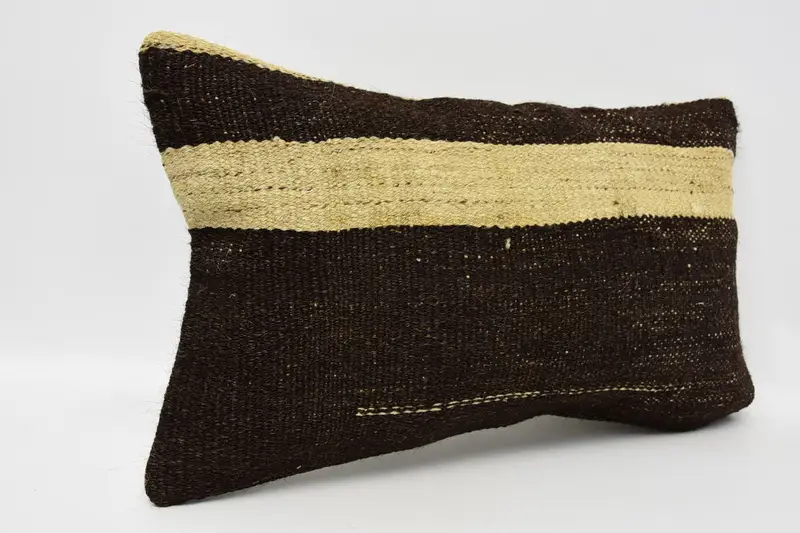 Retro Throw Pillow Cover, Gift Pillow, Pillow Case, Handmade Kilim Cushion, Handmade Throw Cushion Case, Boho Pillow, 12x20 Brown Pillow Sham - 3