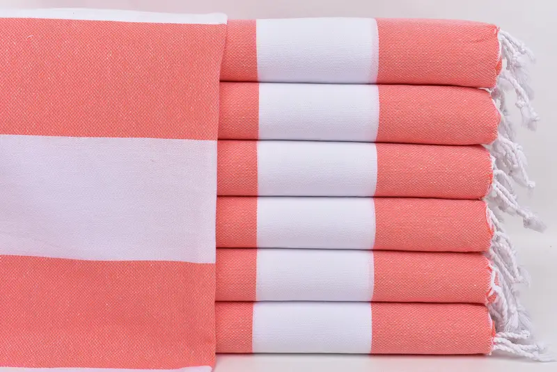 Organik Mutfak Havlusu Kişiye Özel Turuncu Çizgili, Bej, 24x40 İnç