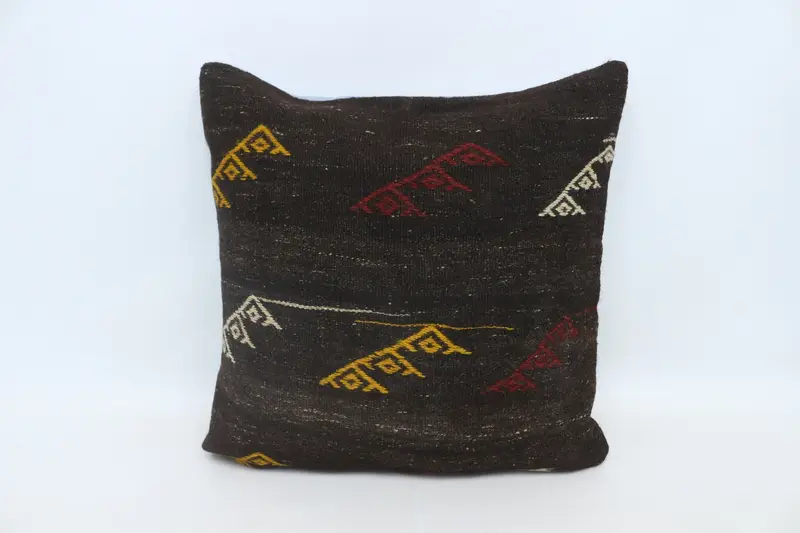28x28 Brown Pillow Case, Living Room Throw Pillow Case, Tribal Pillow Case, Gift Pillow, Cushion, Turkish Kilim Pillow, Throw Kilim Pillow - 1