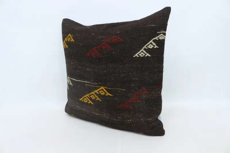 28x28 Brown Pillow Case, Living Room Throw Pillow Case, Tribal Pillow Case, Gift Pillow, Cushion, Turkish Kilim Pillow, Throw Kilim Pillow - 4