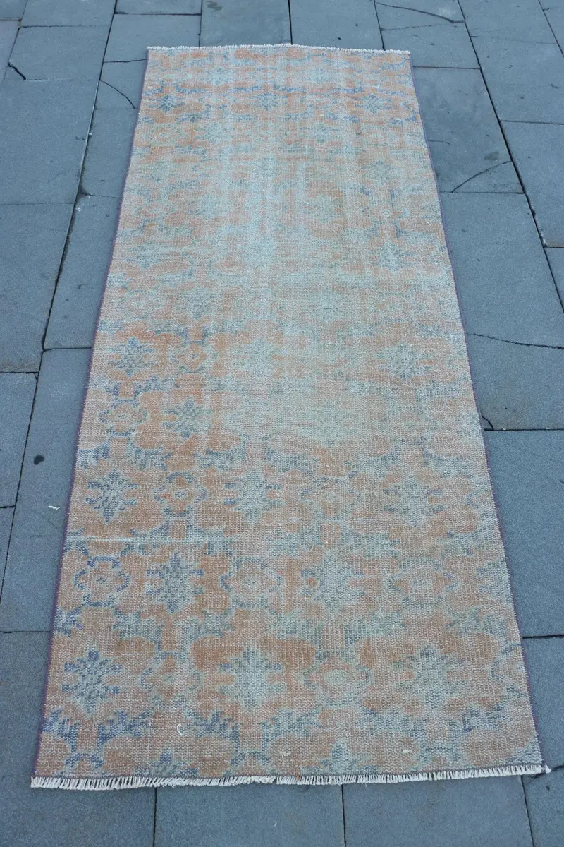 Elegante alfombra Ikat beige y azul, 2,8x6,8 pies