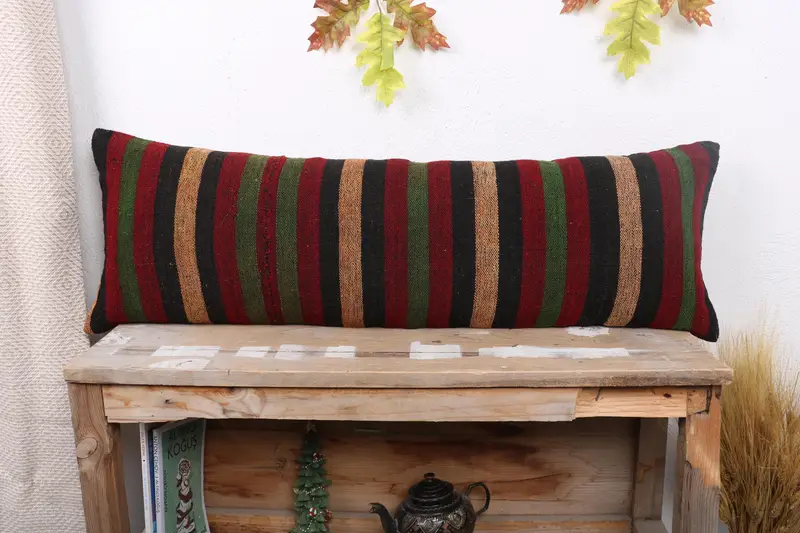 Indoor Pillow, Gift Pillow, Bohemian Cushion Pillow Case, 12x36 Red Pillow Cover, Turkish Pillow, Throw Kilim Pillow, Cushion Cover - 1
