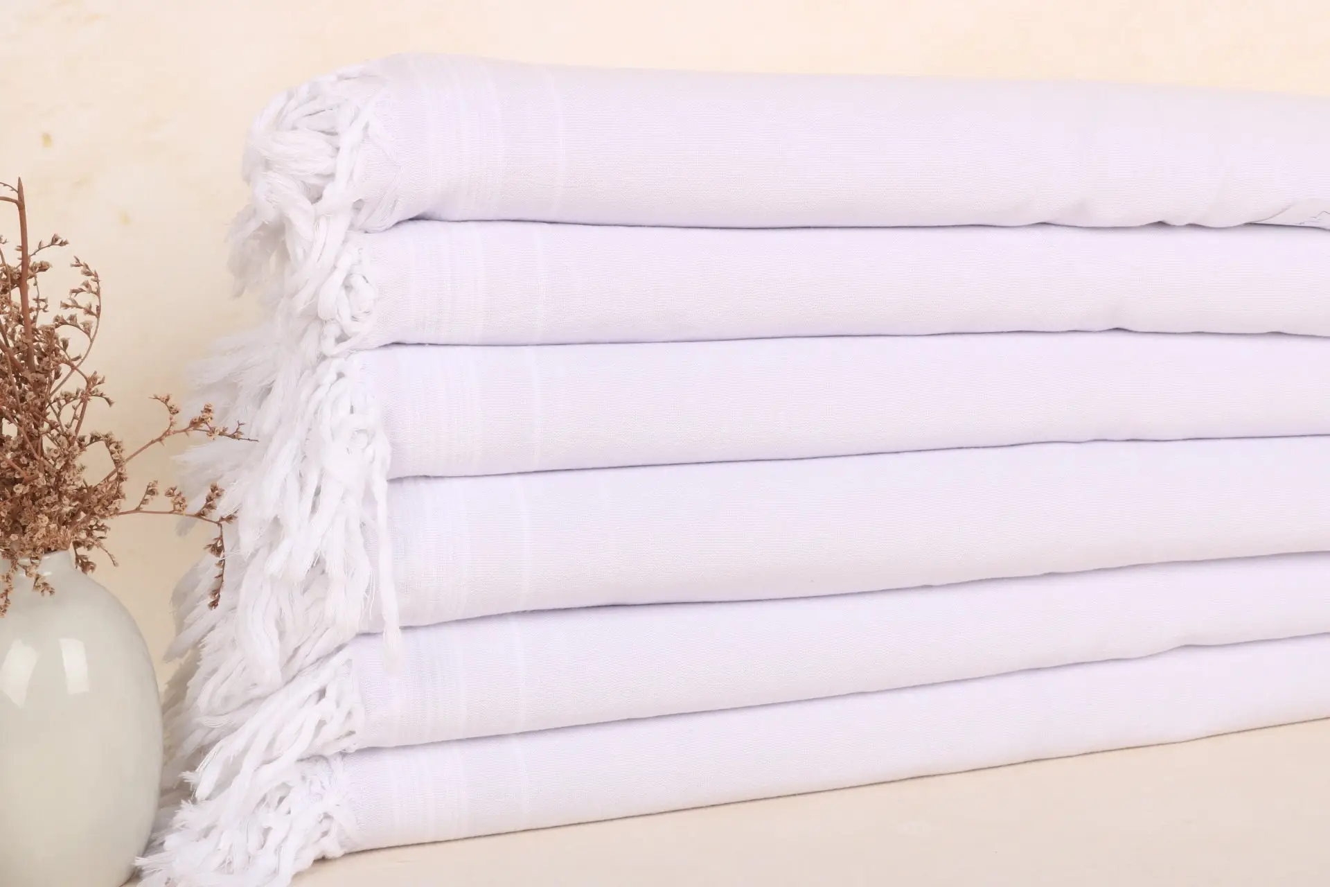 Personalized Lilac Striped Throw, Organic Cotton, Paisley Pattern, 56x91 Inches - 1
