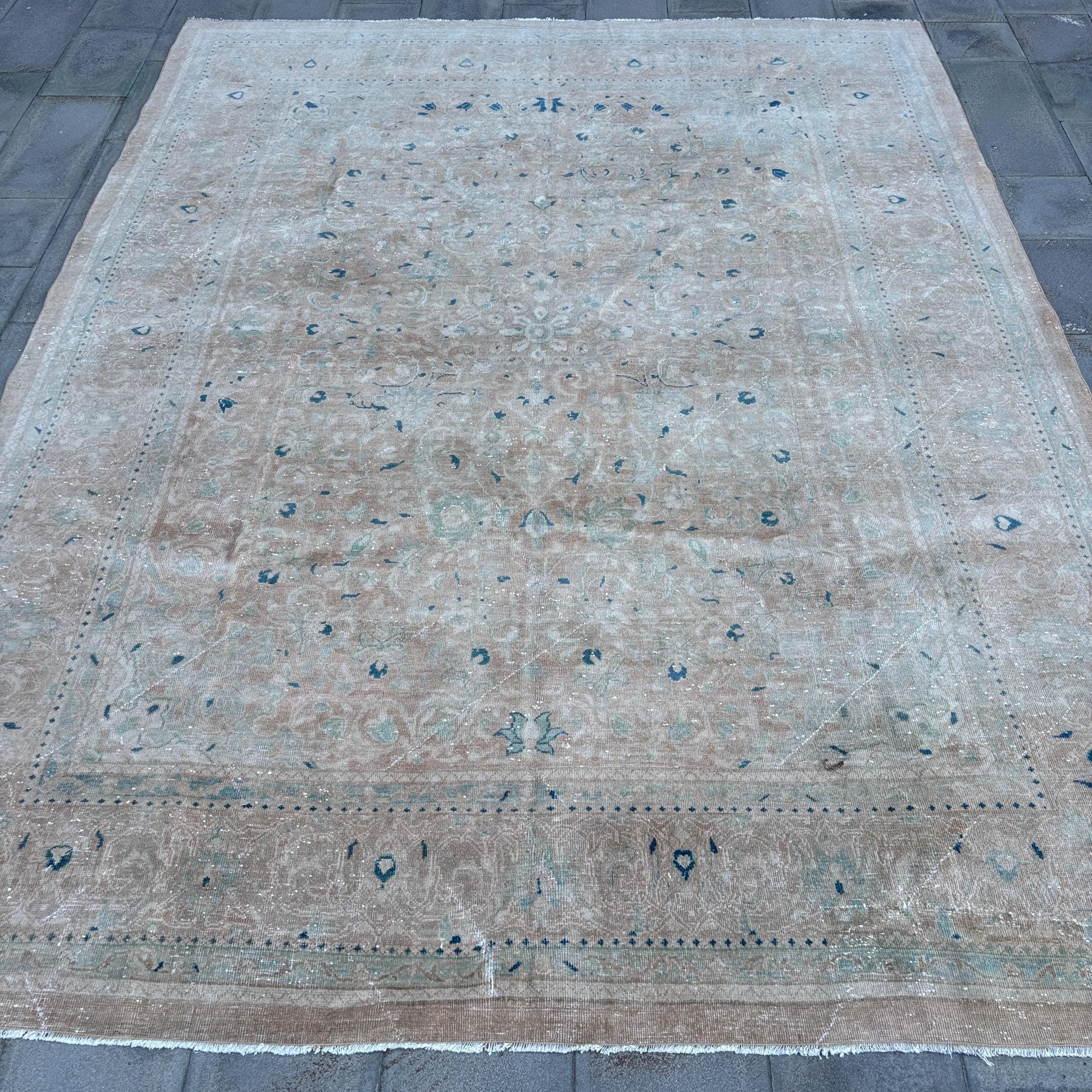Türkischer Teppich, 8,8x11,4 ft Vintage Teppich, blau grau gestreifter Wollteppich - 1