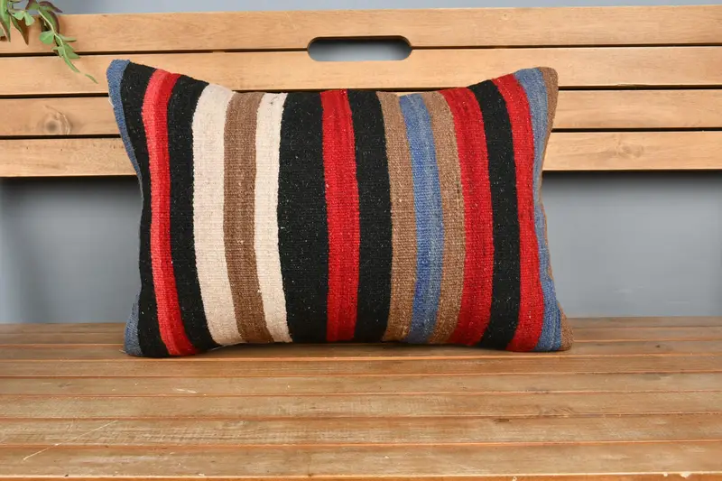Pillow Cover, Knitted Pillow Cover, Vintage Kilim Throw Pillow, 16x24 Brown Cushion Cover, Turkish Kilim Pillow, Kilim Cushion Sham - 6