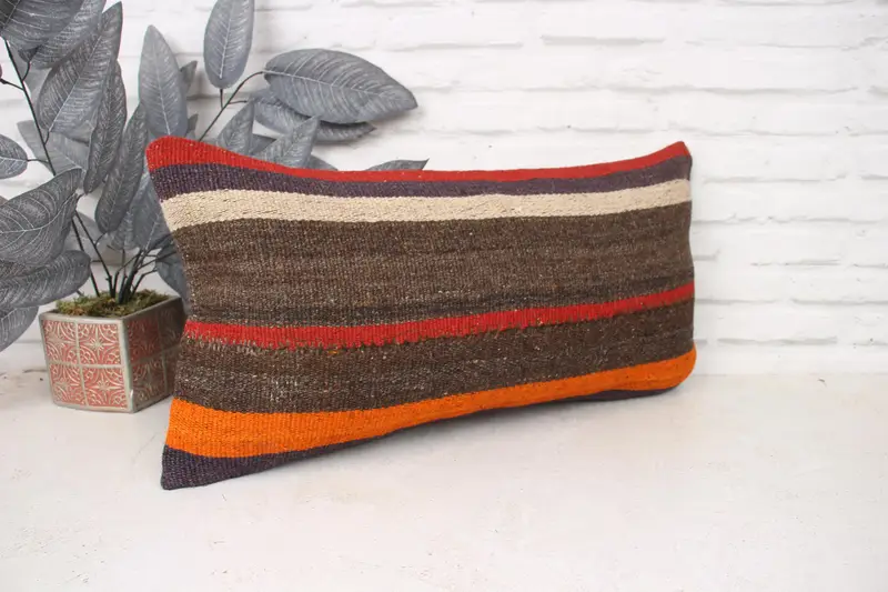 Pillow Case, Gift Pillow, Accent Throw Pillow, Kilim Cushion Sham, 12x24 Red Pillow Case, Kilim Rug Pillow Case, Handmade Kilim Cushion - 3