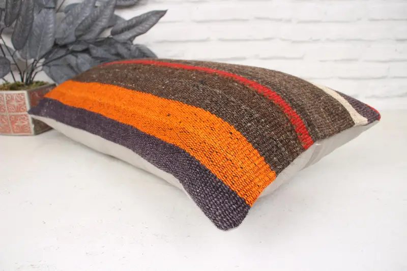 Pillow Case, Gift Pillow, Accent Throw Pillow, Kilim Cushion Sham, 12x24 Red Pillow Case, Kilim Rug Pillow Case, Handmade Kilim Cushion - 6
