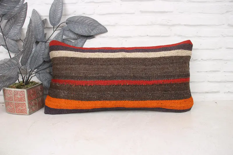 Pillow Case, Gift Pillow, Accent Throw Pillow, Kilim Cushion Sham, 12x24 Red Pillow Case, Kilim Rug Pillow Case, Handmade Kilim Cushion - 1