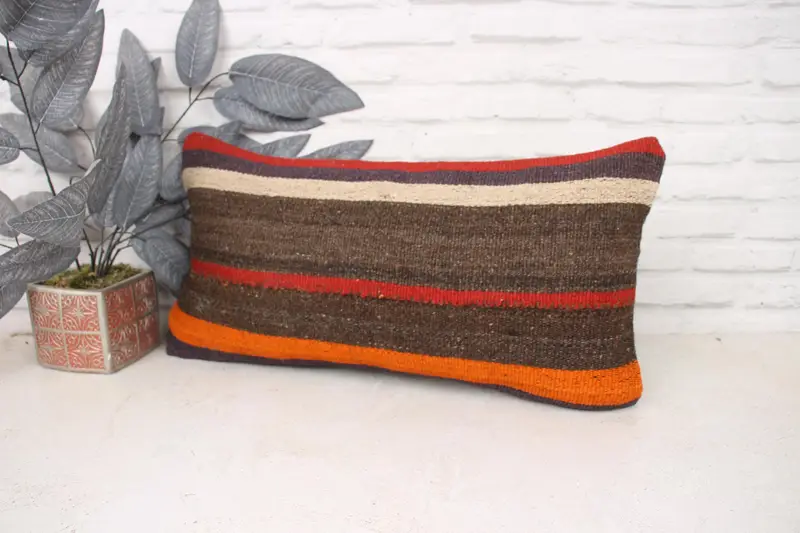 Pillow Case, Gift Pillow, Accent Throw Pillow, Kilim Cushion Sham, 12x24 Red Pillow Case, Kilim Rug Pillow Case, Handmade Kilim Cushion - 4