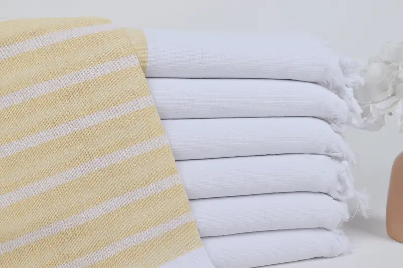 Turkish Bath Towel Yellow Striped, 40x71 Inches, Organic Cotton