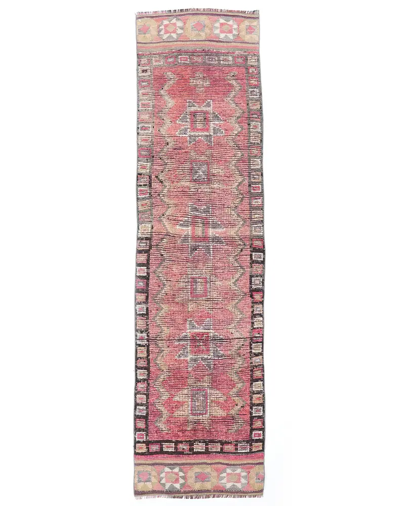 Kırmızı ve Bej Halı, 2,5x9,9 ft Zarif Konfor