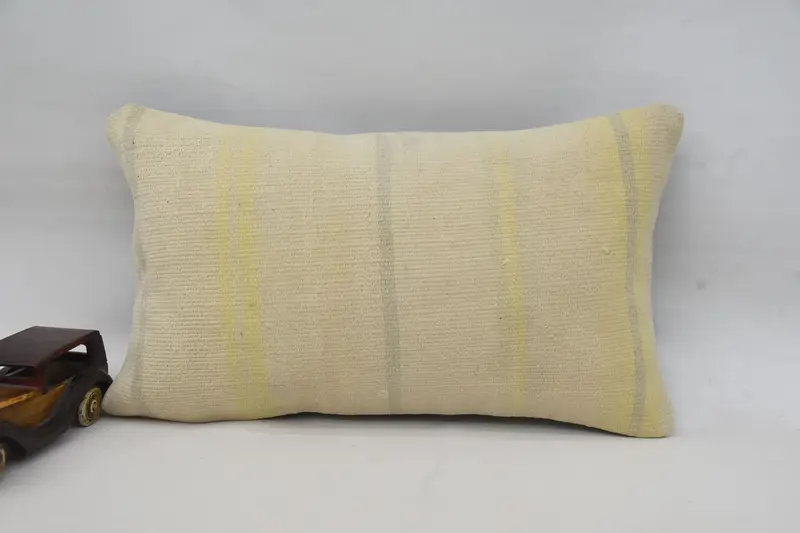 Vintage Beige Pillow Cover, Antique 12x20 inch Pillow Case, Home Refresh Striped Pillowcase - 1