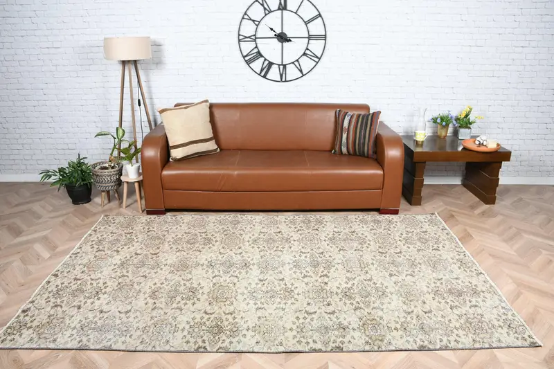 Türk Büyük Halı, 5.1x8.5 ft Vintage Halı, Kahverengi Oushak Yün Halı - 1