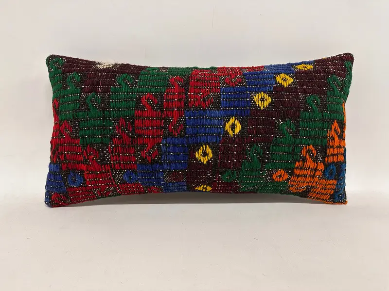 Pillow, Turkish Kilim Pillow, Handmade Kilim Cushion, Antique Pillows, Handwoven Pillow Cover Cushion, 12x24 Red Pillow, Customized Pillow - 1