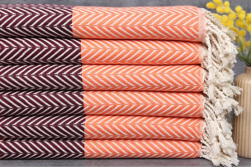 Organic Beach Towel Turkish Cotton Orange-Dark Burgundy, 40x71 Inches