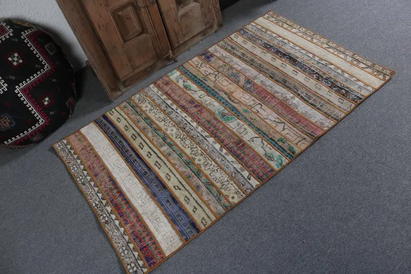 Vintage Oushak Accent Halı 3x5,1 ft (91x156 cm), Türk Mavi Çizgili Halı - 1