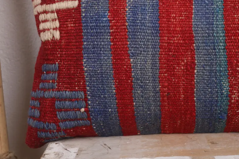 Turkish Pillow, Vintage Kilim Pillow, Boho Pillow, 12x36 Red Pillow Case, Retro Pillow Case, Bolster Cushion Cover, Pillow Sham - 3