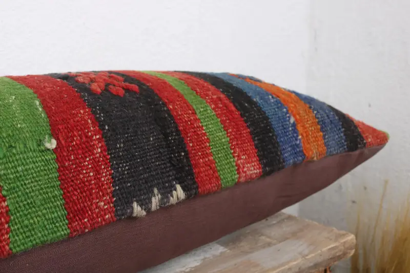 Turkish Pillow, Vintage Kilim Pillow, Boho Pillow, 12x36 Red Pillow Case, Retro Pillow Case, Bolster Cushion Cover, Pillow Sham - 6