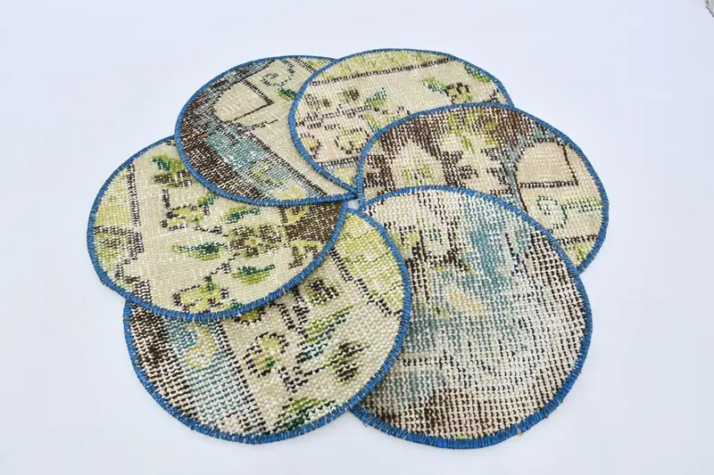 Manteles individuales de círculo bohemio, decoración de lana de algodón beige y verde