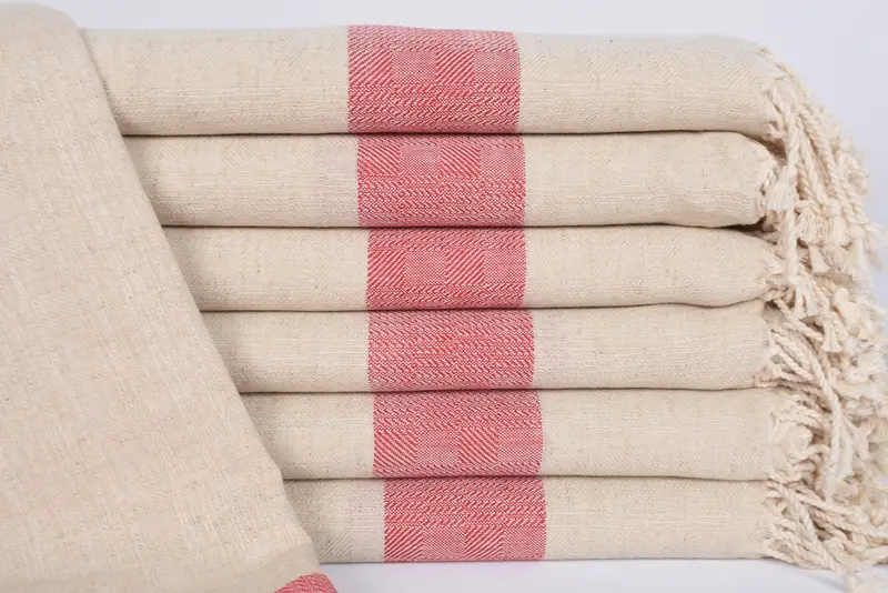 Spa Towel, Personalized Bridesmaid Gift, Organic Cotton, Red Striped, 70x36 Inches