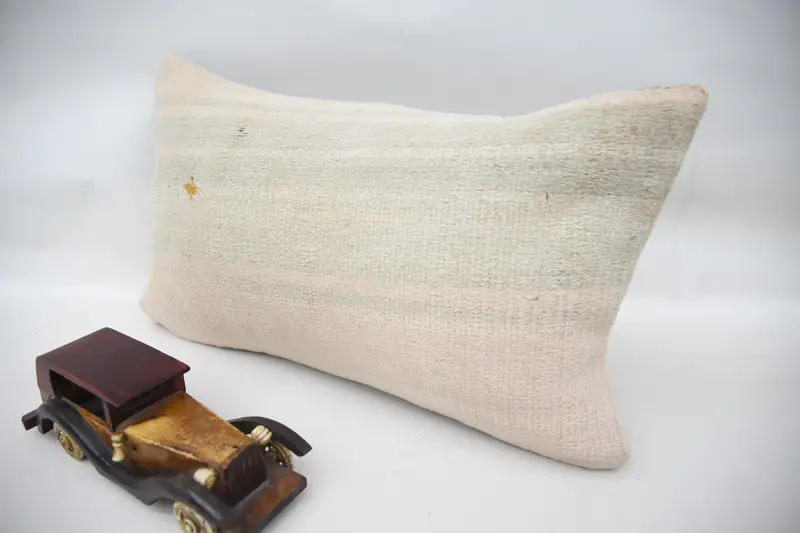 Accent Pillow Case, Antique Pillows, Vintage Kilim Throw Pillow, Chair Pillow Sham, Pillow Cover, Kilim Pillow, 12x20 Beige Cushion Cover - 3