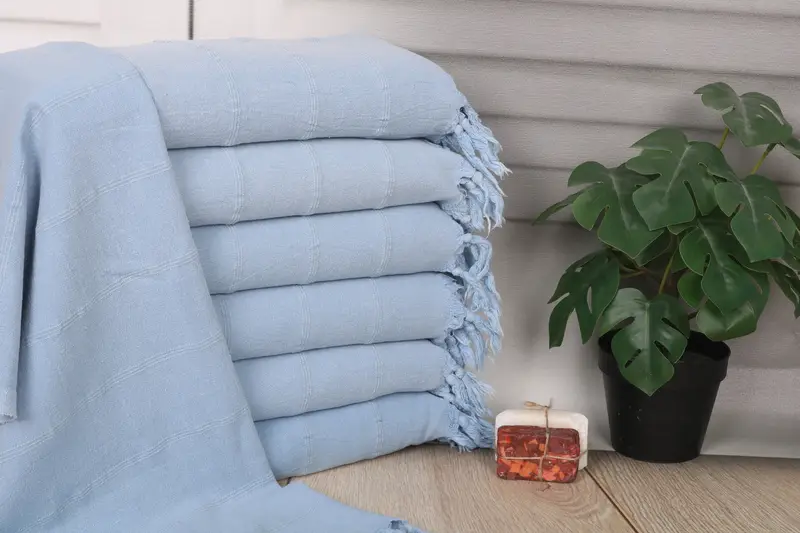 Stonewashed Light Blue Cotton Dish Towel, 22x36 inches