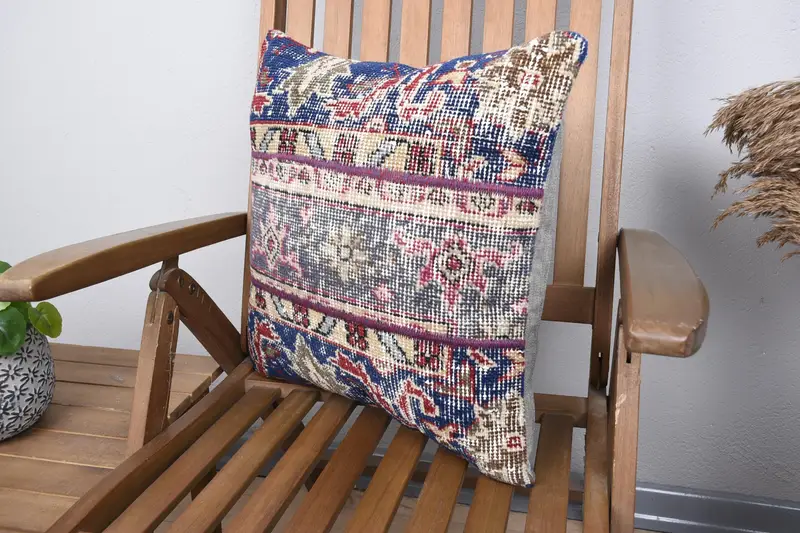 Patio Cushion Case, Turkish Pillow, Traditional Cushion, 18x18 Blue Cushion Cover, Ethnical Kilim Rug Pillow, Cushion Case, Pillow for Couch - 3