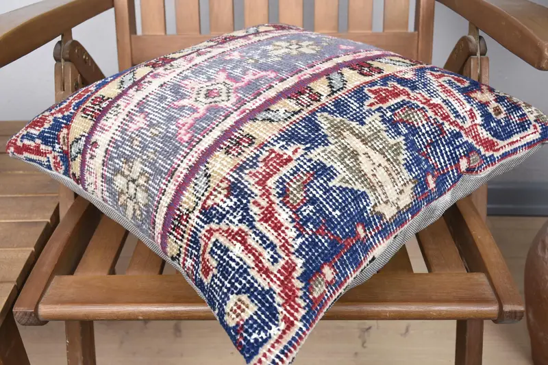 Patio Cushion Case, Turkish Pillow, Traditional Cushion, 18x18 Blue Cushion Cover, Ethnical Kilim Rug Pillow, Cushion Case, Pillow for Couch - 4