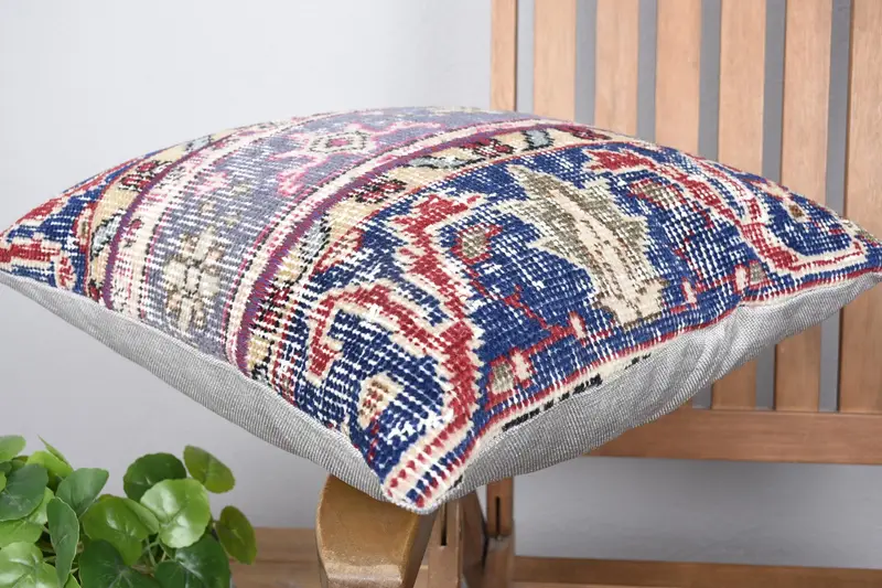 Patio Cushion Case, Turkish Pillow, Traditional Cushion, 18x18 Blue Cushion Cover, Ethnical Kilim Rug Pillow, Cushion Case, Pillow for Couch - 6