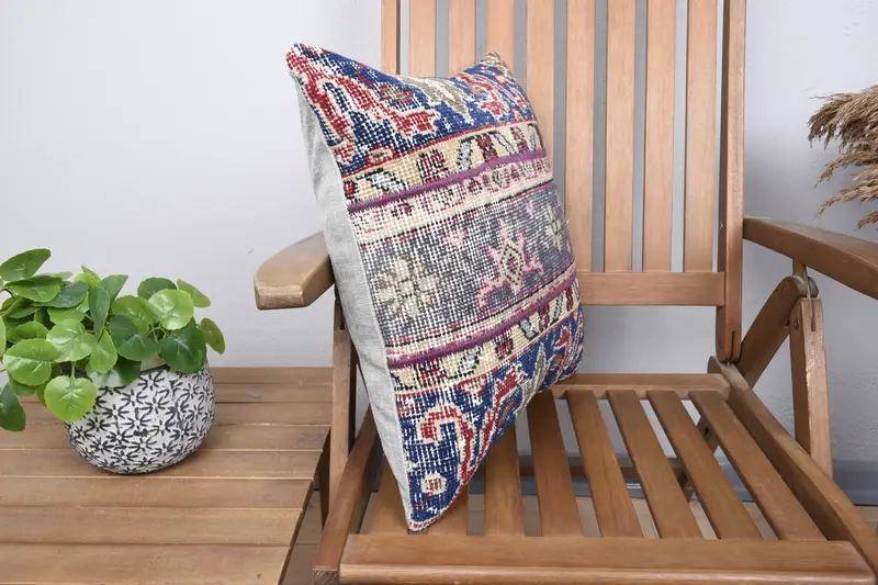 Patio Cushion Case, Turkish Pillow, Traditional Cushion, 18x18 Blue Cushion Cover, Ethnical Kilim Rug Pillow, Cushion Case, Pillow for Couch - 2