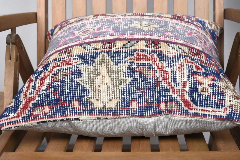 Patio Cushion Case, Turkish Pillow, Traditional Cushion, 18x18 Blue Cushion Cover, Ethnical Kilim Rug Pillow, Cushion Case, Pillow for Couch - 5