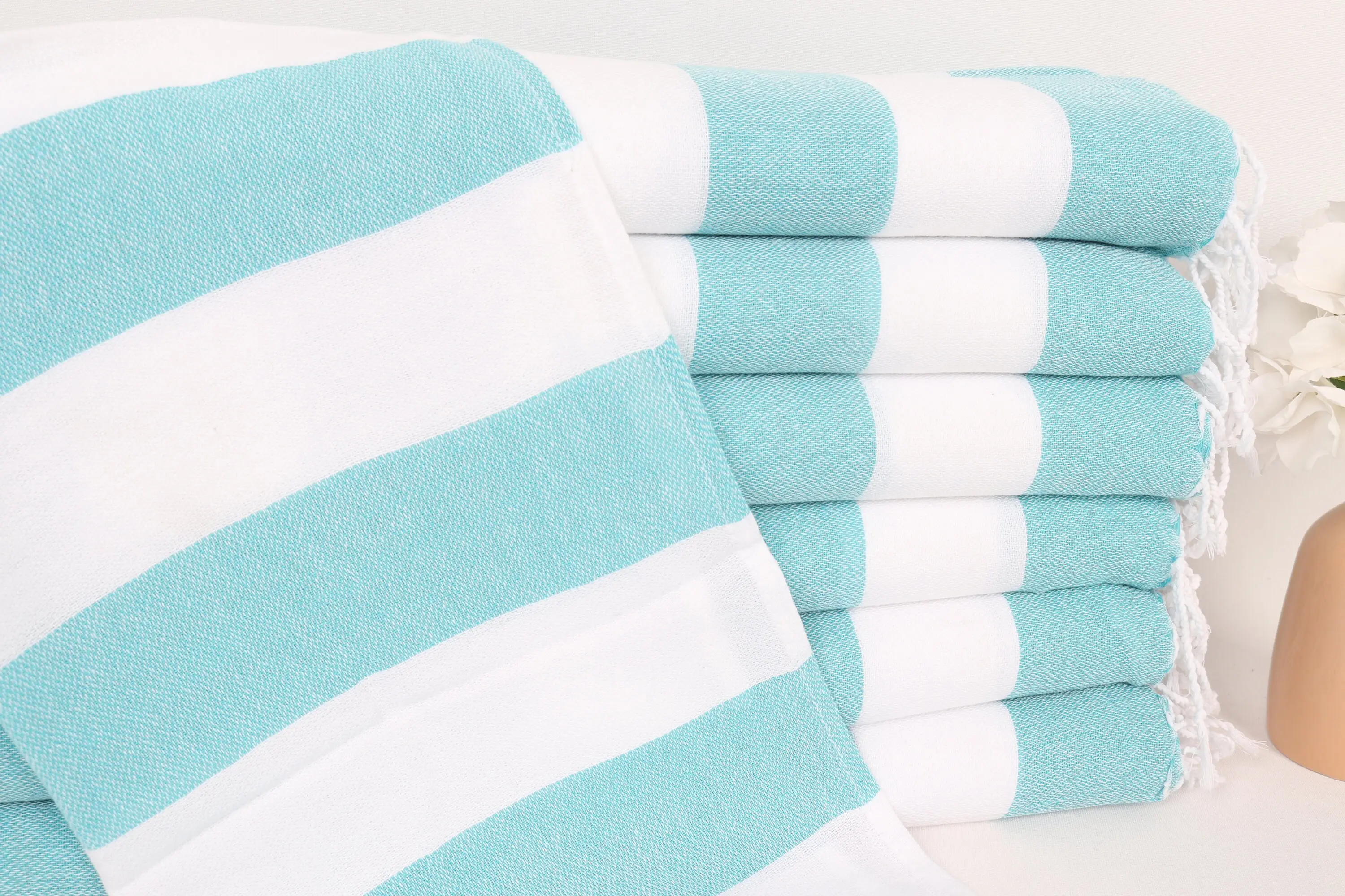 Personalized Turkish Hand Towel, Petrol-White Cotton, 18x40 Inches - 1