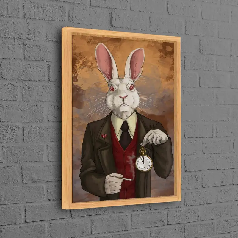 Kaprisli Harikalar Diyarı: Beyaz Tavşanın Bulunduğu Baskılı Kanvas