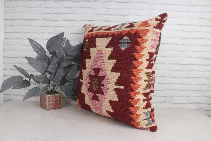 Accent Throw Pillow Cover, Turkish Pillow, 28x28 Beige Pillow Sham, Kilim Pillow, Cushion Cover, Pillow for Couch - 4