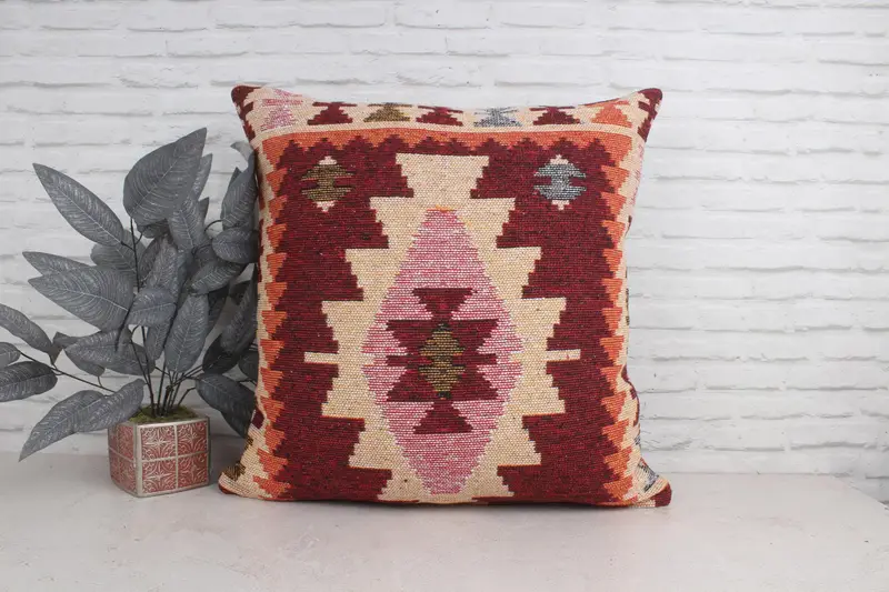 Accent Throw Pillow Cover, Turkish Pillow, 28x28 Beige Pillow Sham, Kilim Pillow, Cushion Cover, Pillow for Couch - 1