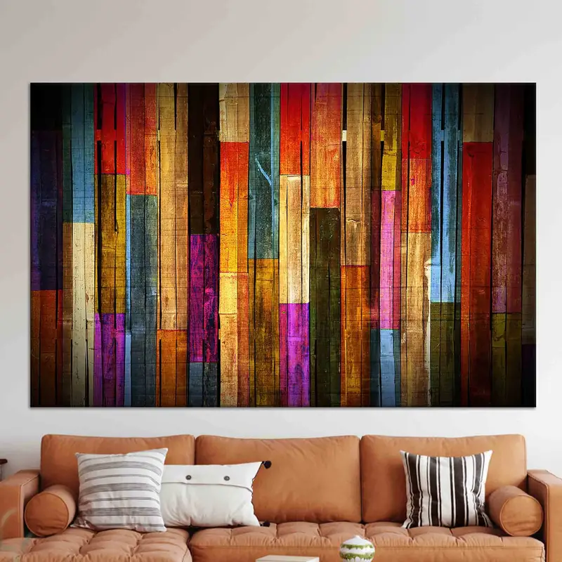 Elegante, farbenfrohe, mit Holzeffekt bedruckte Leinwand für künstlerische Dekorationen