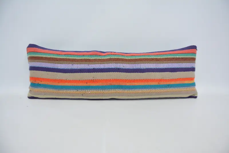 Almohada de tiro a rayas naranja y bronce, cojín versátil de 12 x 36