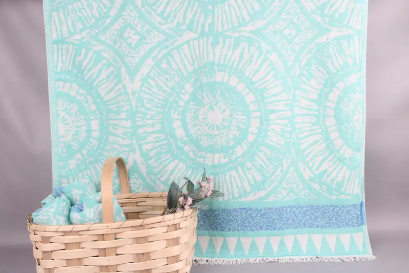 Personalized Monogram Beach Towel Benetton Green-Sax Blue, 40x71 Inches