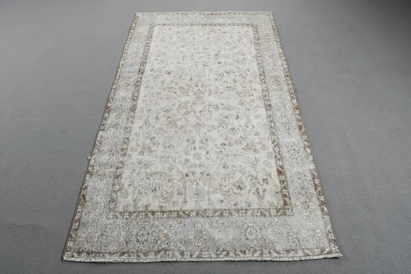 Türk Vintage Halısı, 3.8x6.8 ft Alan Halısı, Gri Kahverengi Güneybatı Yün Halısı - 1